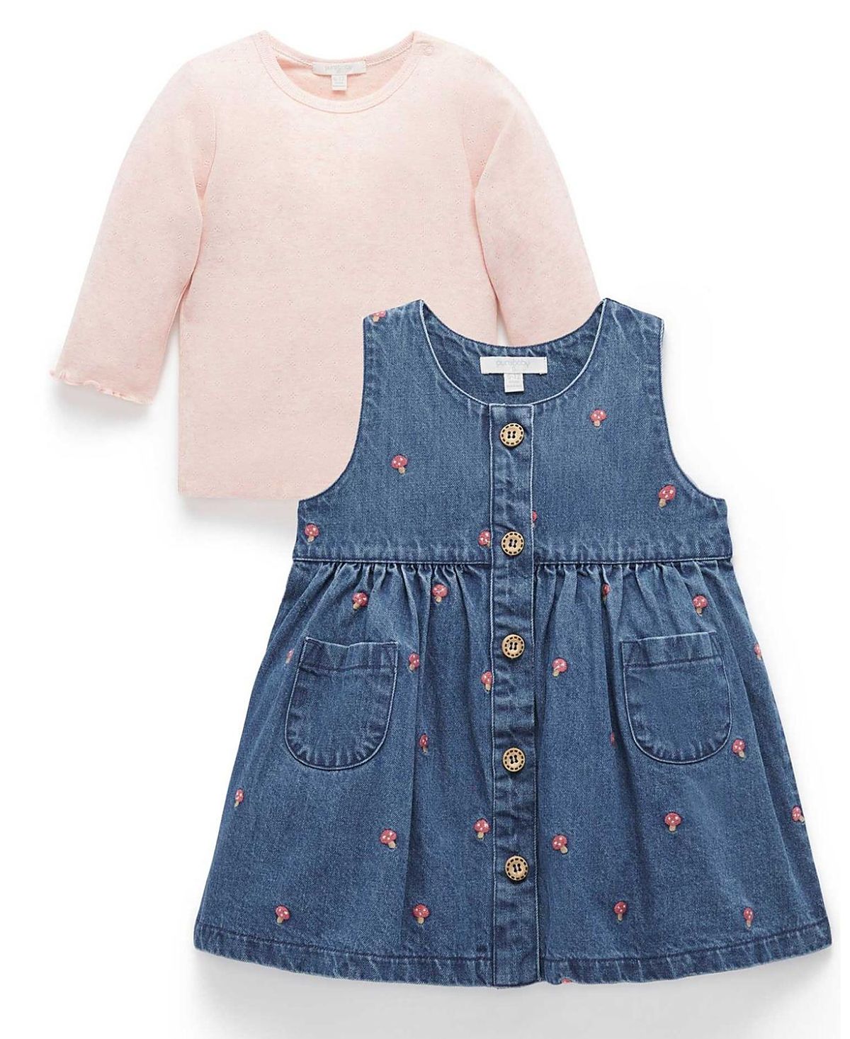 Purebaby Girls' Embroidered Pinnie & Top Set - Baby, Little Kids