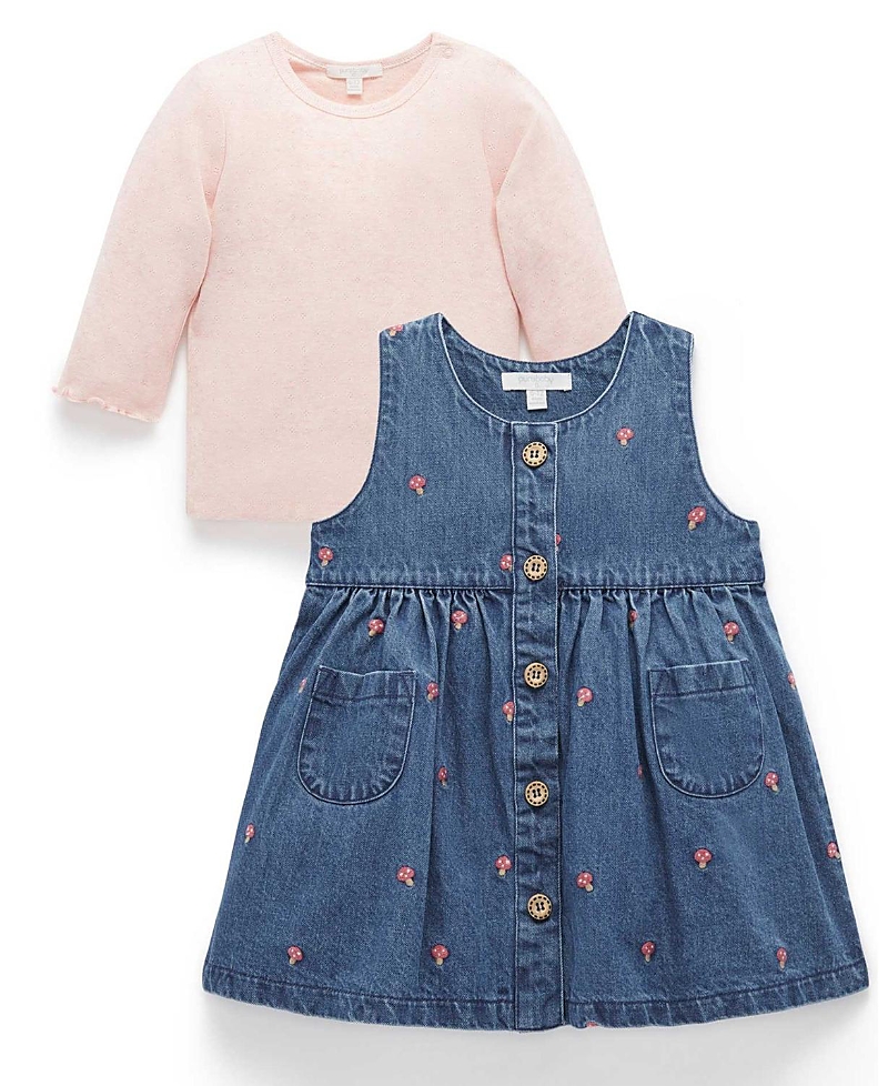 Purebaby Girls' Embroidered Pinnie & Top Set - Baby, Little Kids