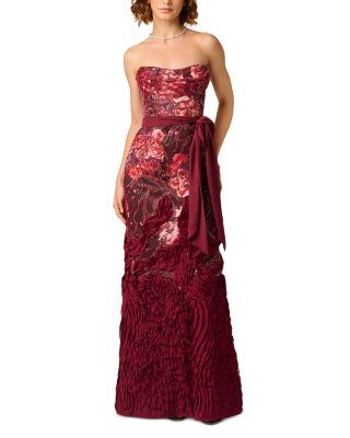 Beaded Tie Waist Strapless Gown
