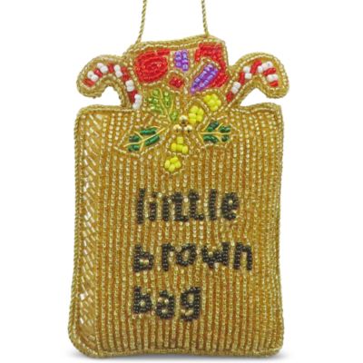 Little Brown Bag with Gifts Beaded Ornament