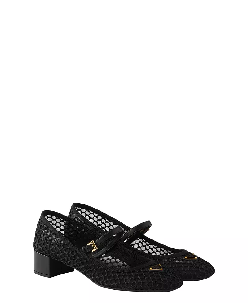 Prada Women's Low Heel Mesh Fabric Ballerinas