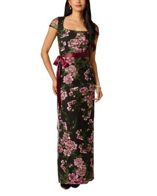 Satin Belt Jacquard Column Gown