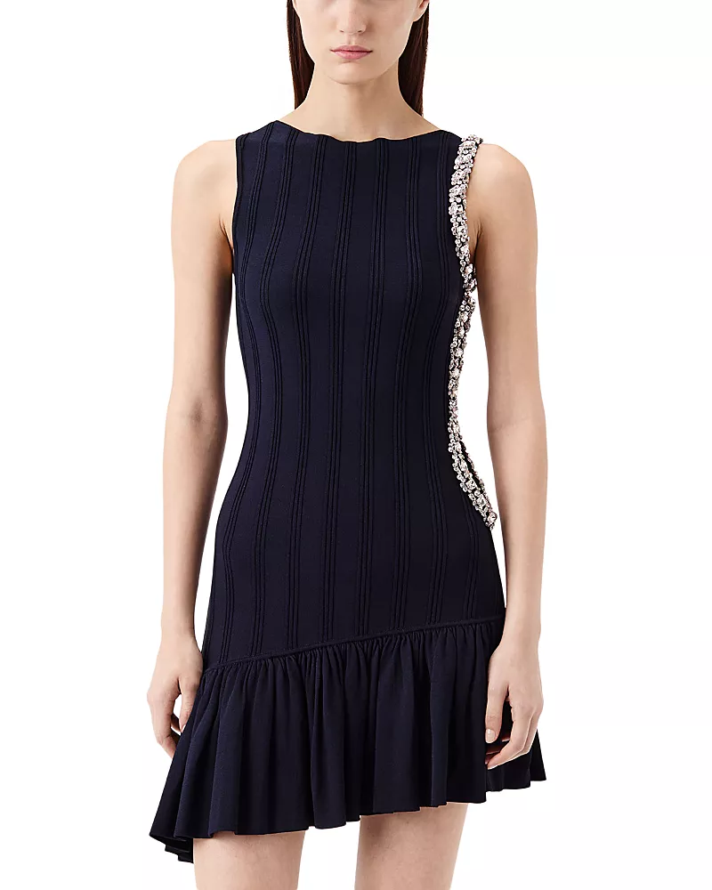 TRESSE Drop Waist Asymmetrical Beaded Trim Dress