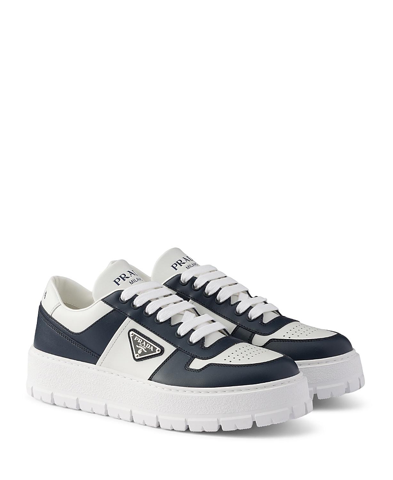 Prada Leather Sneakers In Blue