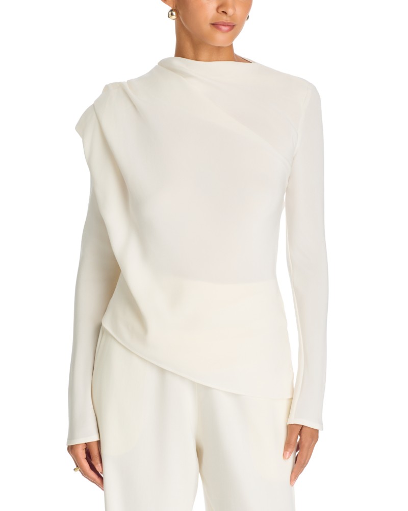 Tove Maevi Silk Asymmetrical Draped Top in White