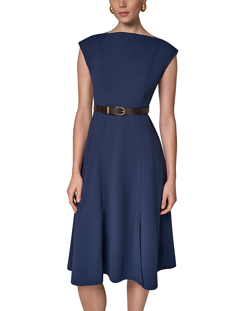 Donna Karan New York Cap Sleeve Boat Neck Belted A Line Dress