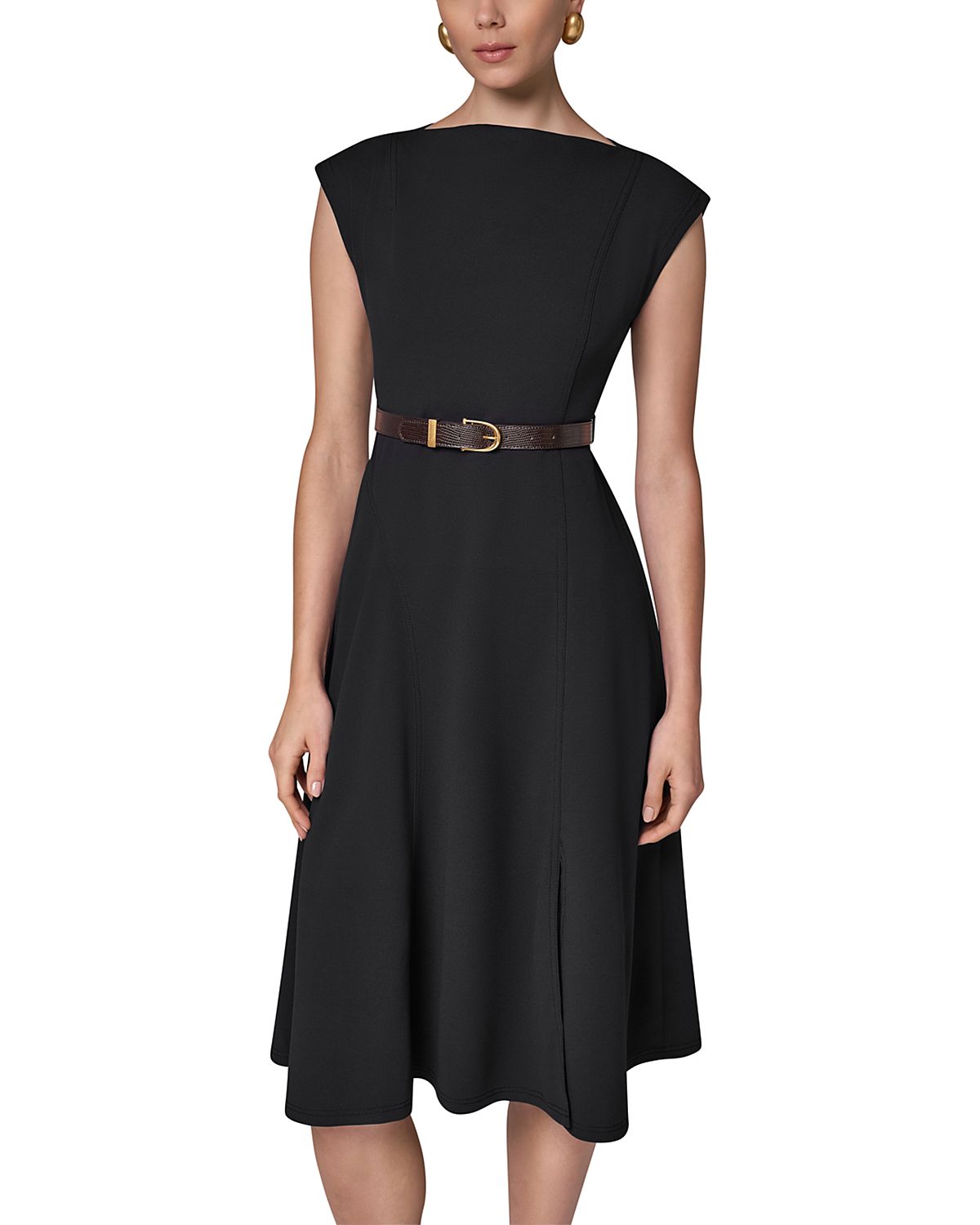 Donna Karan New York Cap Sleeve Boat Neck Belted A Line Dress