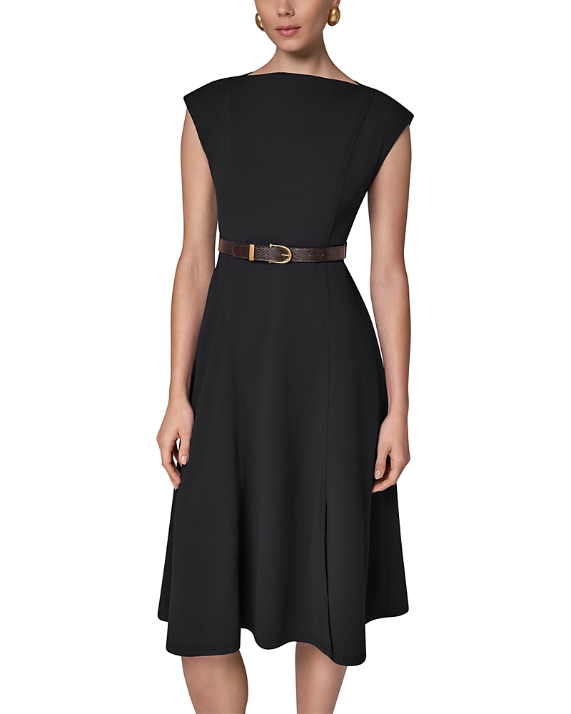 Donna Karan New York Cap Sleeve Boat Neck Belted A Line Dress
