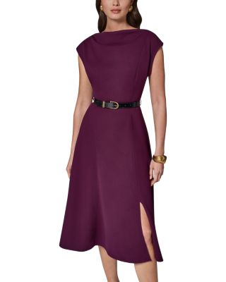 Cap Sleeve Boat Neck Belted A Line Dress 