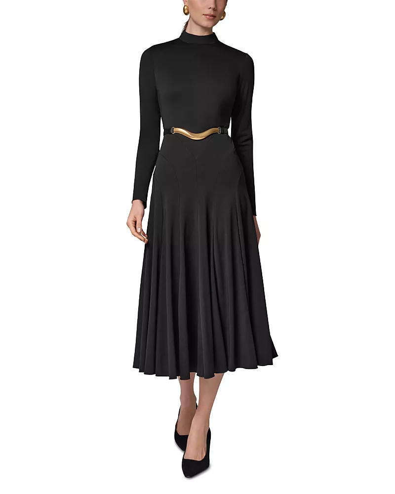 Donna Karan New York Mock Neck Pleated Maxi Dress