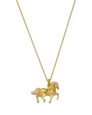 Roberto Coin 18K Yellow Gold Diamond Tiny Treasure Horse Necklace, 0.08 tcw