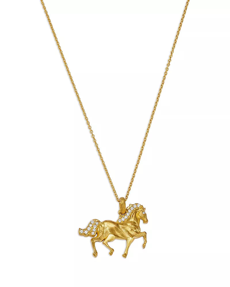 Roberto Coin 18K Yellow Gold Diamond Tiny Treasure Horse Necklace, 0.08 tcw