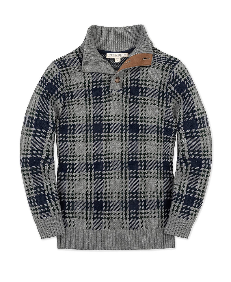 Hope & Henry Boys' Organic Mock Neck Intarsia Sweater - Little Kid, Big Kid
