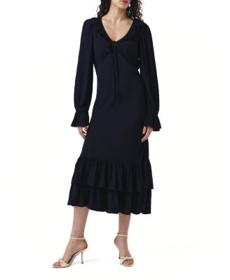 Ghost London Melina Crepe Ruffle Hem Midi Dress