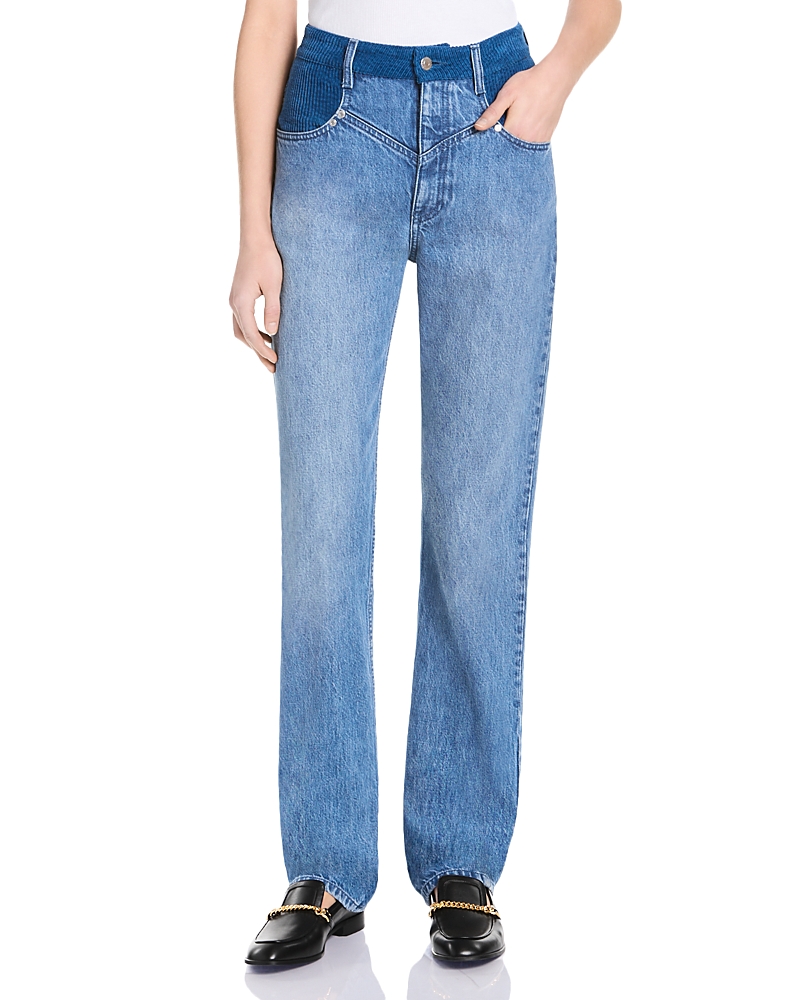 Stella McCartney Cotton Corduroy Trim Slim Leg Jeans in Mix Denim/Corduroy
