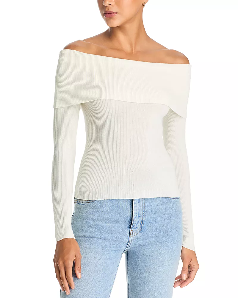 Alice and Olivia Dolan Fold Over Off-the-Shoulder Sweater