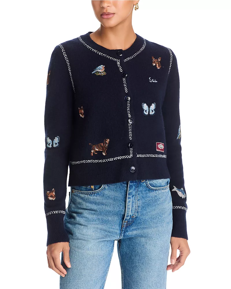 Sea Perrie Wool Blend Crewneck Cardigan