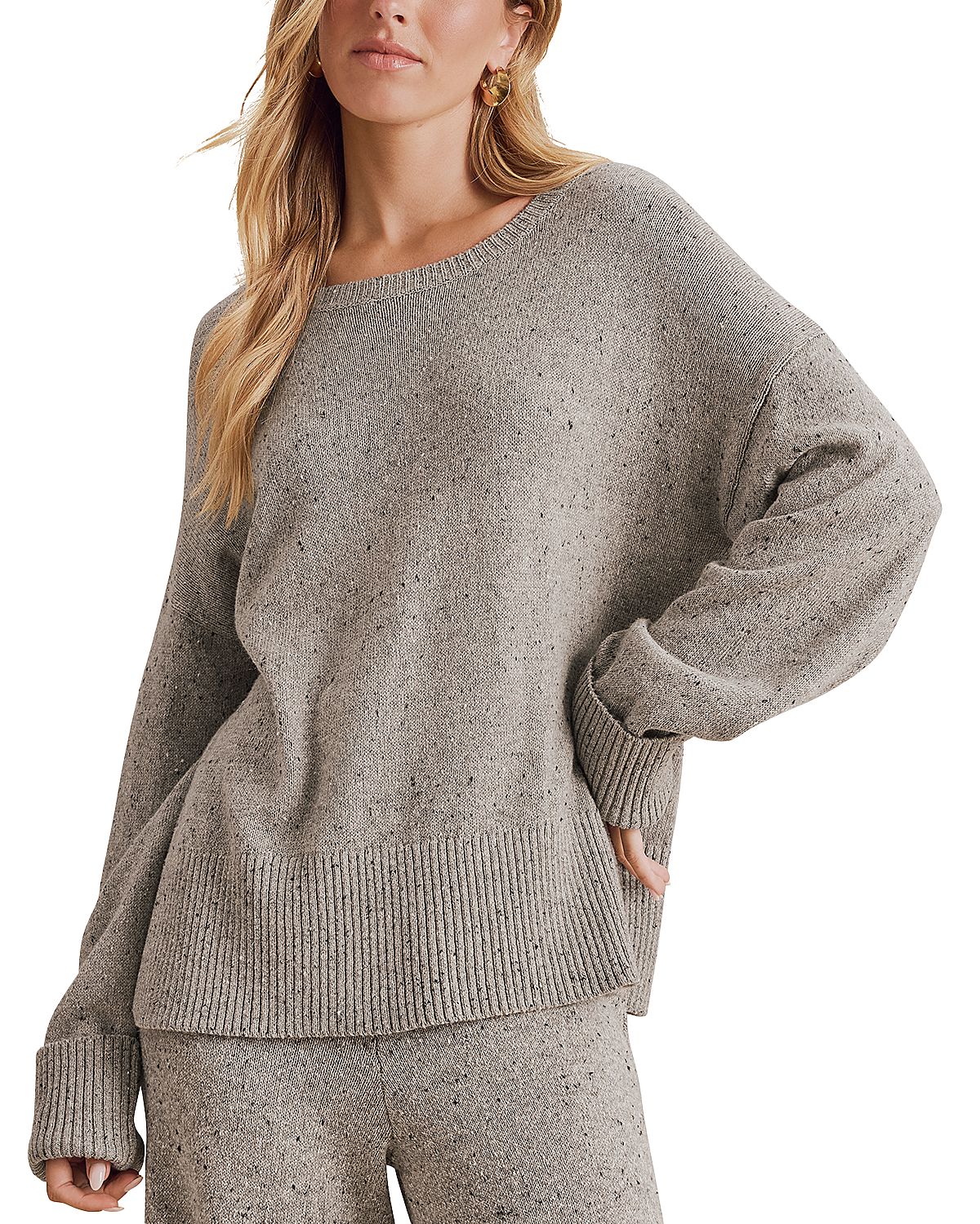 Splendid Haven Cotton Blend Tweedy Crew Sweater