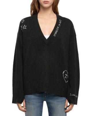 Mikyz Cashmere Embroidered V Neck Sweater