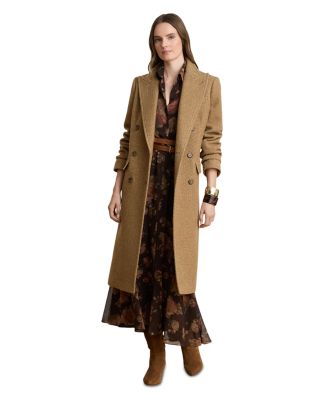 Double Breasted Wool Blend Herringbone Coat