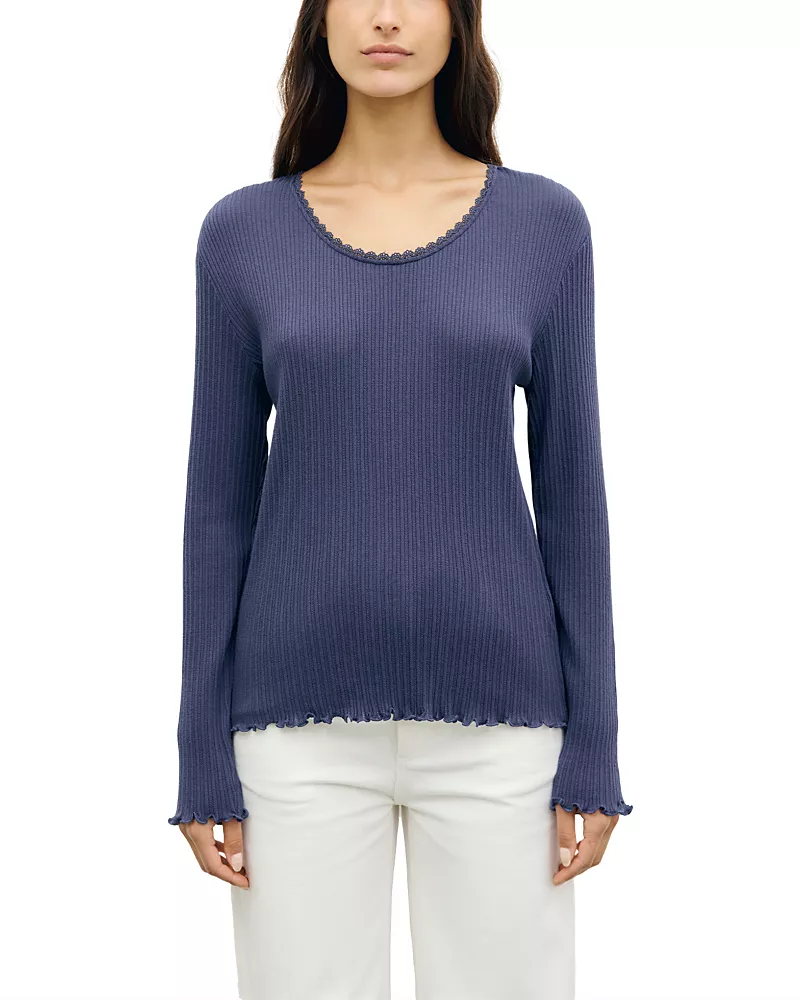 Gerard Darel Bona Lace Trim Textured Tee