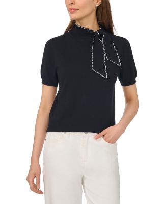 Tie Neck Short Sleeve Sweater