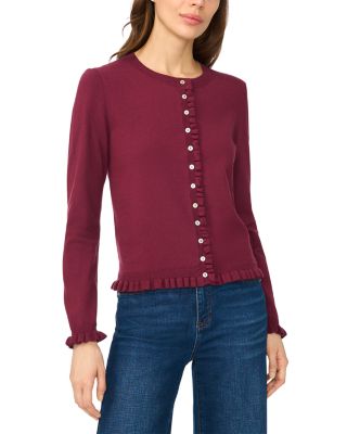 Ruffle Trim Crewneck Cardigan