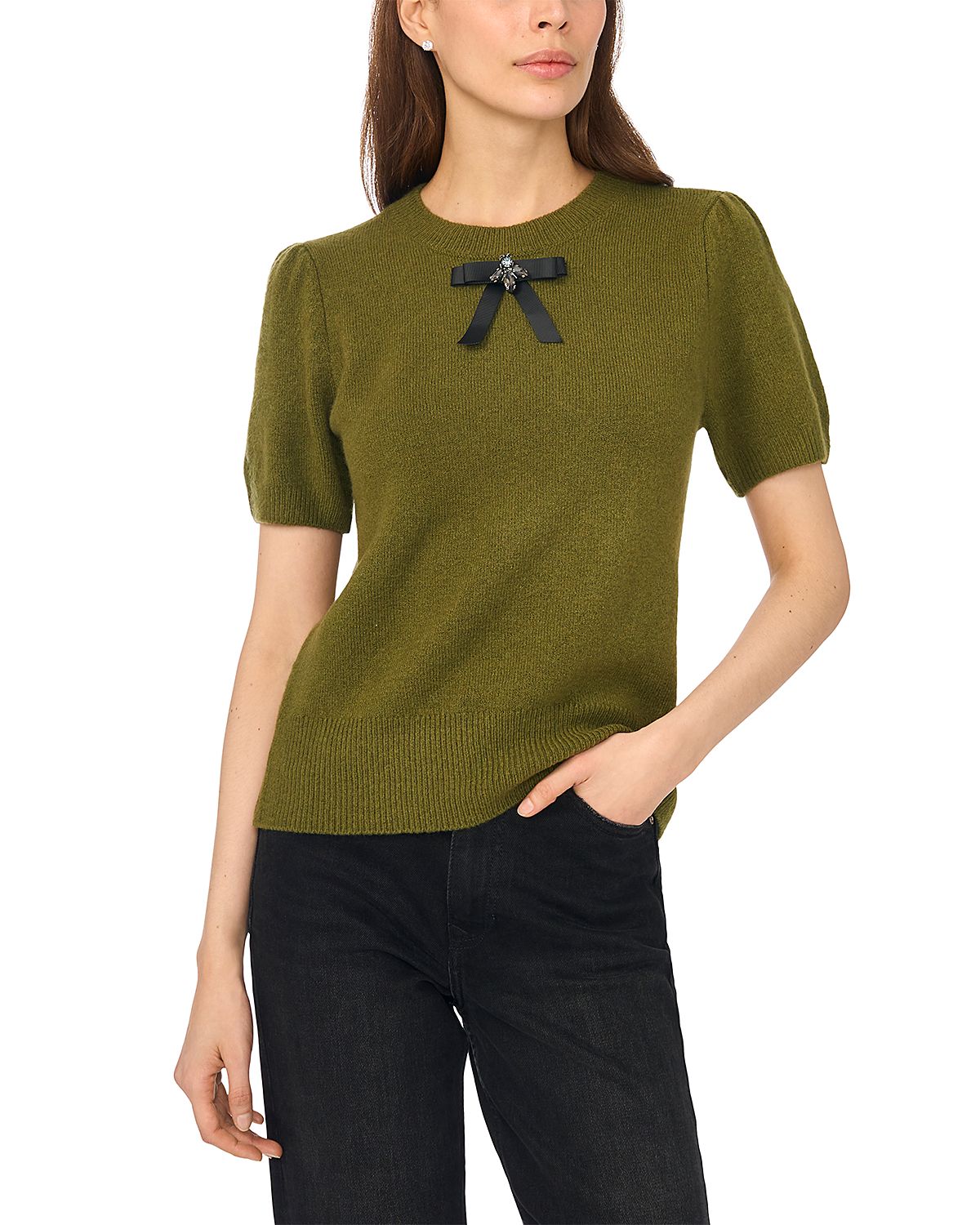 CeCe Bow Detail Short Sleeve Sweater