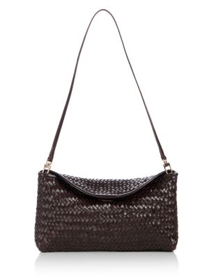 Lid Top Woven Leather Clutch