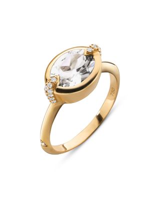 18K Yellow Gold Points North Rock Crystal & Diamond Ring