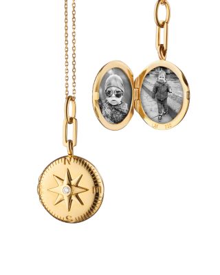 18K Yellow Gold Lockets Diamond Adventure Compass Pendant Necklace, 0.33 tcw
