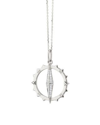 Sterling Silver White Sapphire Large Points North Compass Pendant Necklace, 18"