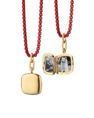 18K Yellow Gold & Red Steel Slim Lockets Cushion Pendant Necklace, 20"