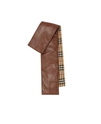  Narrow Reversible Check and Leather Scarf