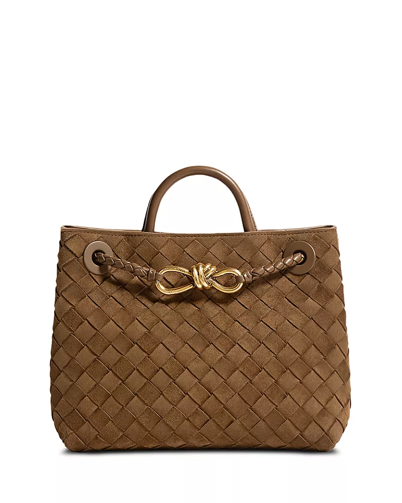 Bottega Veneta Andiamo Intrecciato Suede Top Handle Bag