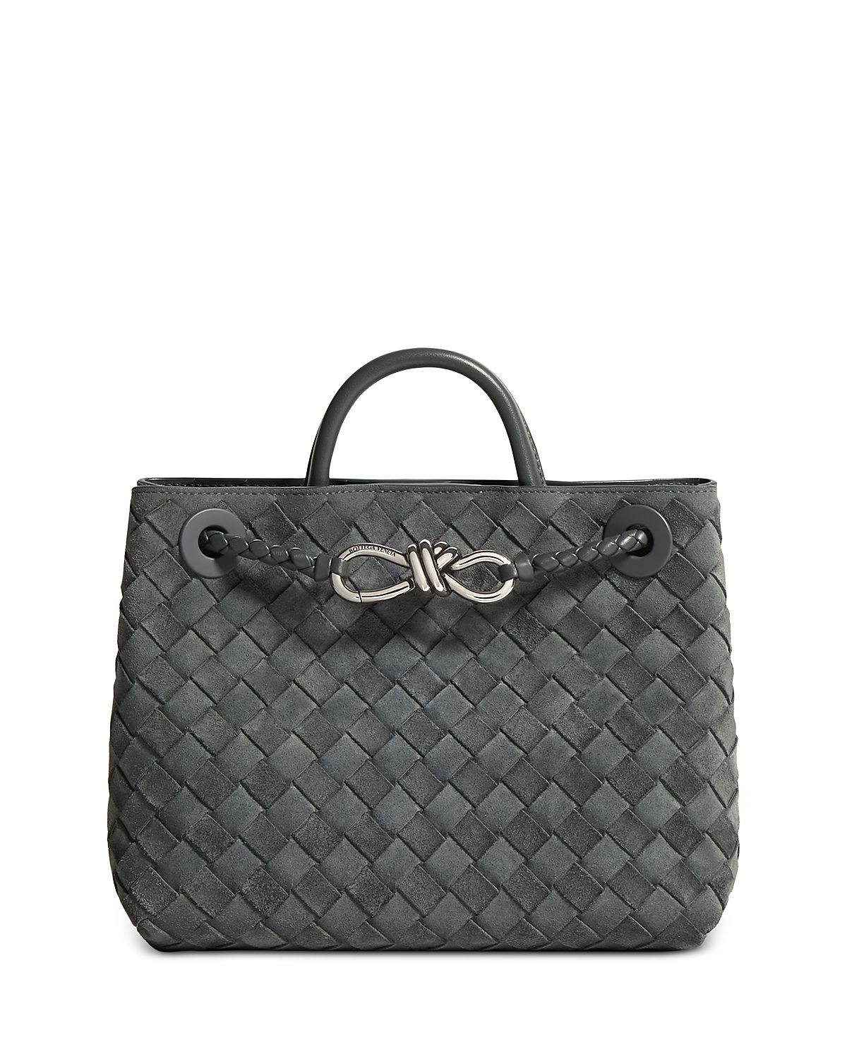 Bottega Veneta Small Andiamo Intrecciato Suede Top Handle Bag