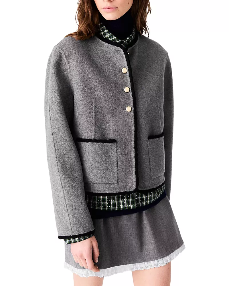 Maje Gardenia Wool Blend Double Faced Short Coat
