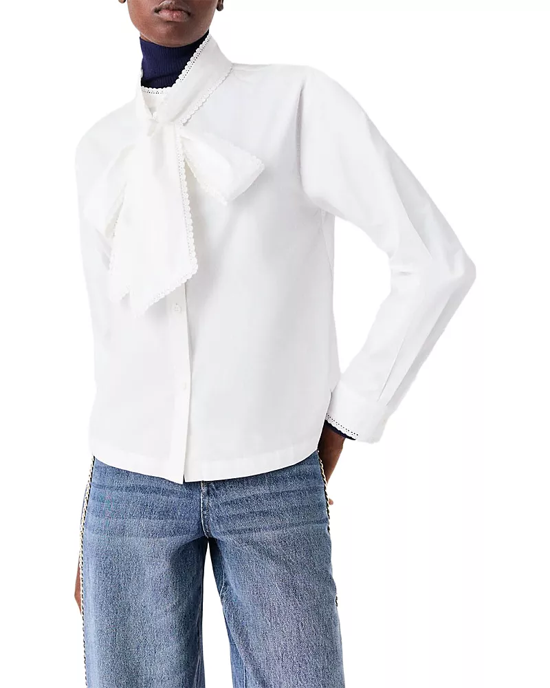 Maje Cyrille Cotton Bow Neck Shirt