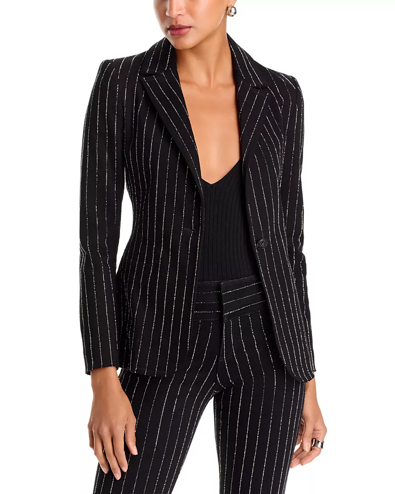 Alice and Olivia Macey Embellished Fitted Denim Blazer