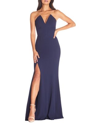 Dress the Population Fernanda Strapless Plunge V-Neck High Slit Gown