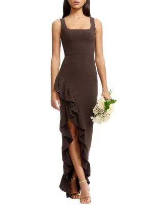  Charlene Square Neck Cascade Ruffle Gown