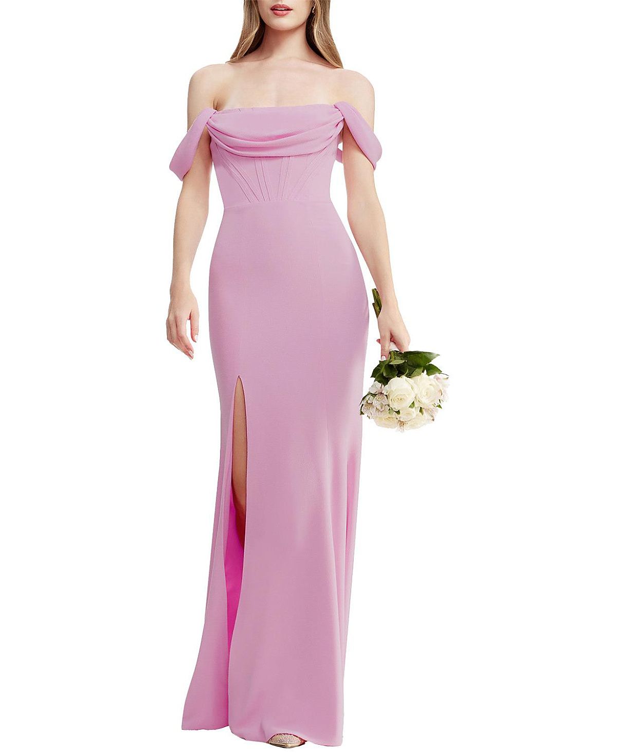 Dress the Population Melania Off-the-Shoulder Draped Bustier Gown