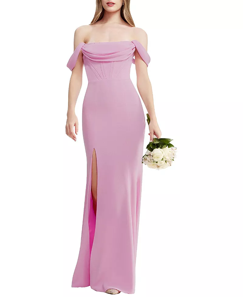 Dress the Population Melania Off-the-Shoulder Draped Bustier Gown
