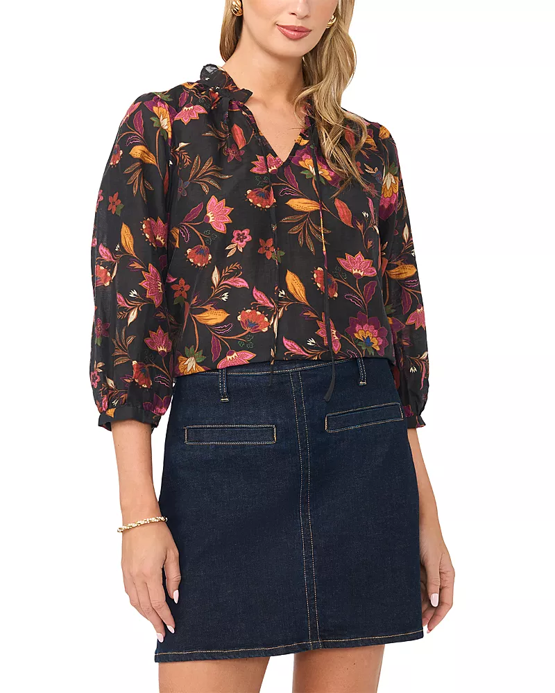Vince Camuto Cotton Tie Neck Top