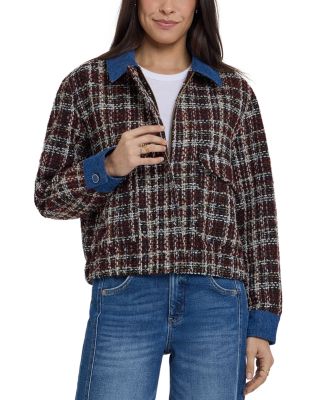 Tweed Denim Trim Baseball Jacket