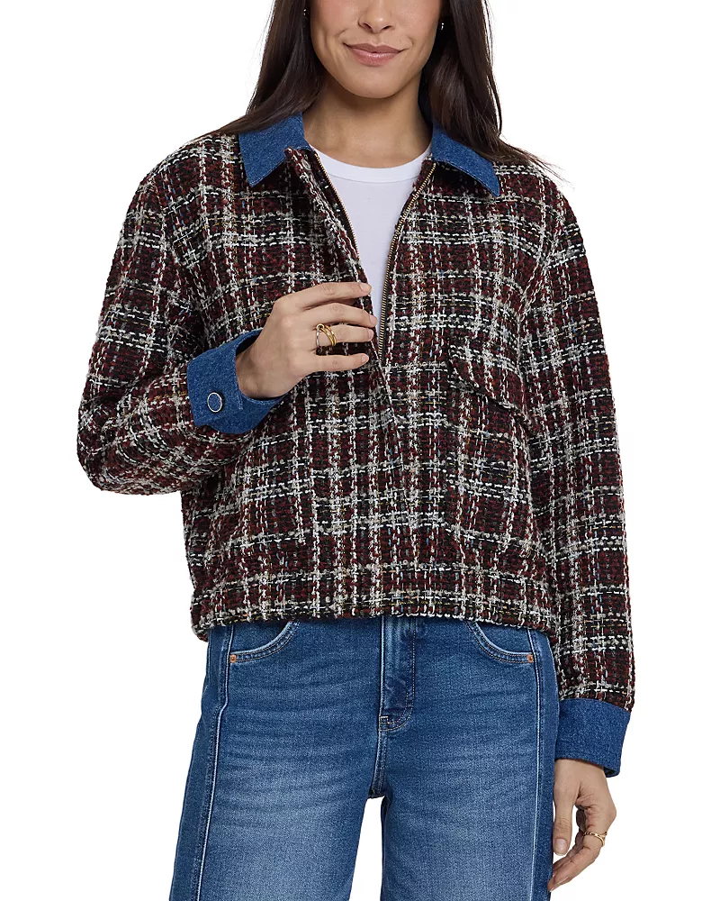 Nydj Tweed Denim Trim Baseball Jacket