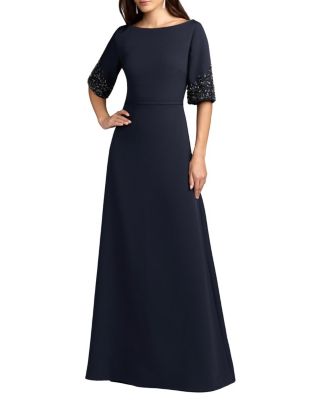  A-Line Crepe Gown With Beaded Sleeves