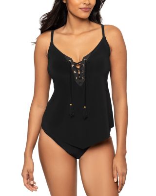 Meredith Tasseled Lace Up Tankini Top