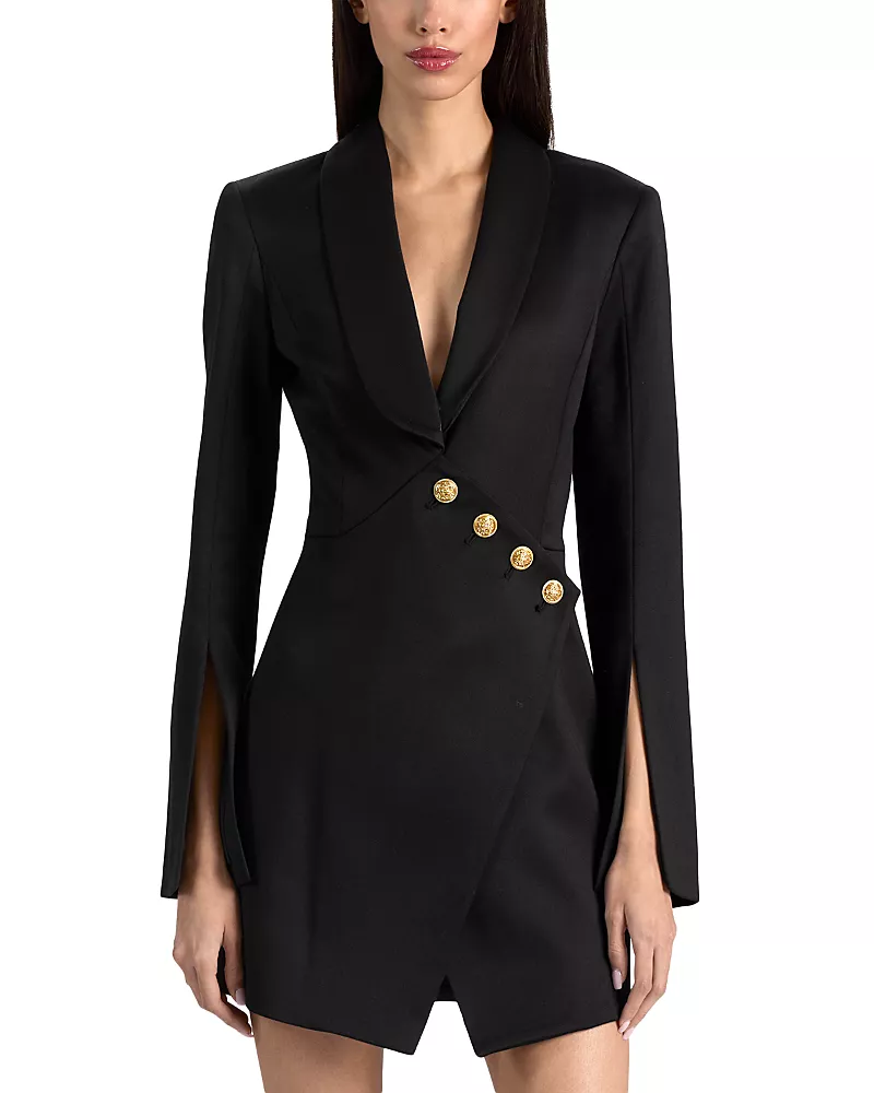 Alice and Olivia The Sculpt Wool Blend Asymmetrical Blazer Dress