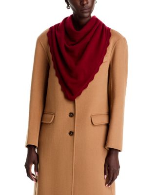 Echo Scallop Knit Wool Triangle Scarf In Burgundy